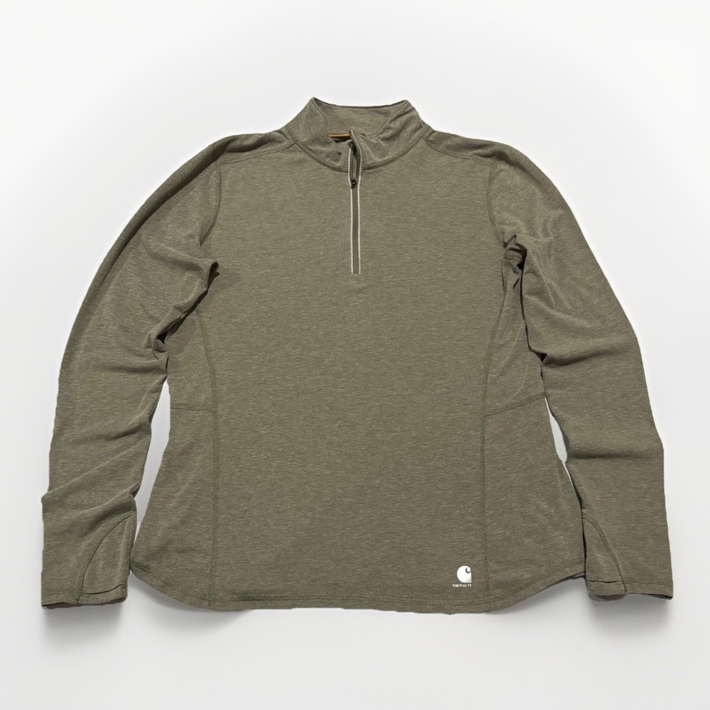 Carhartt Force Womens Green Midweight Synthetic Base Layer 1/4-Zip Top Sweater M - Picture 1 of 6